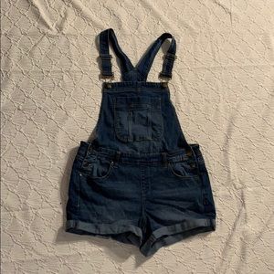 Medium Wash Jean Overall Shorts
